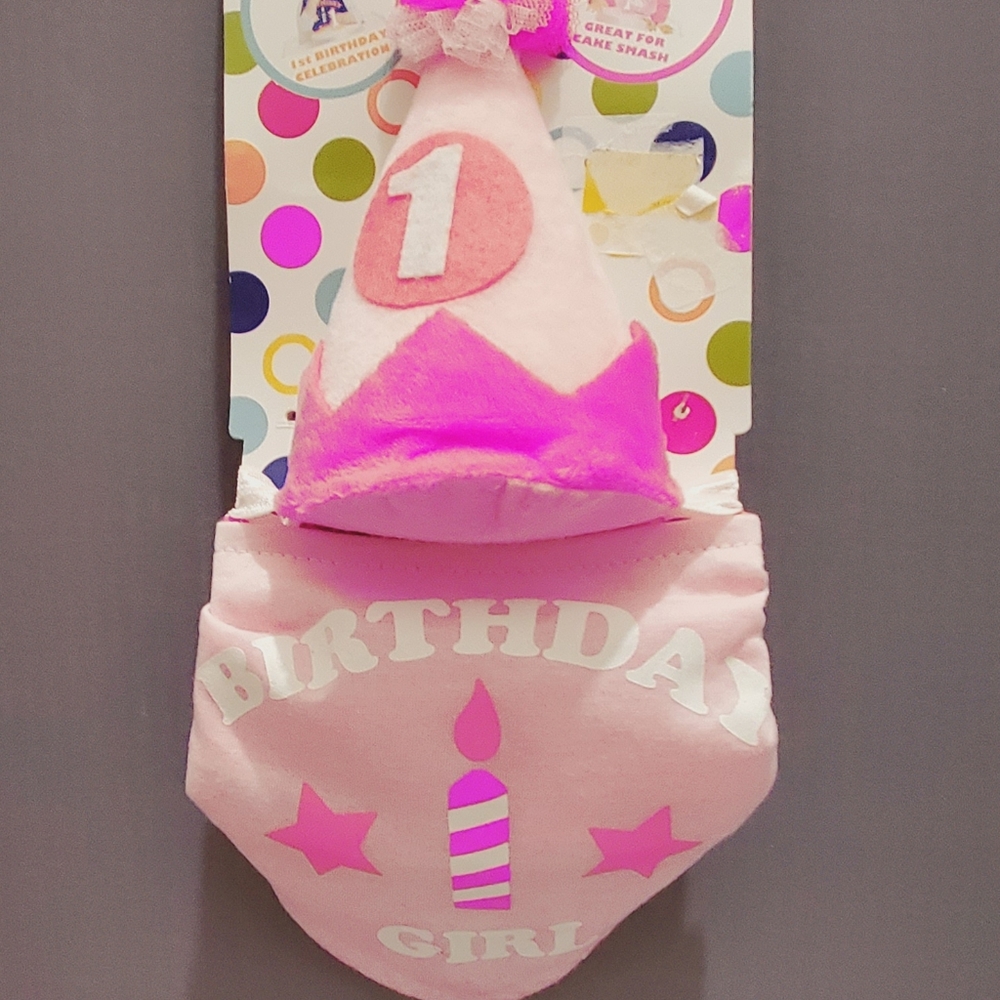Toby & Me 1st Birthday Girl Bib & Hat Set